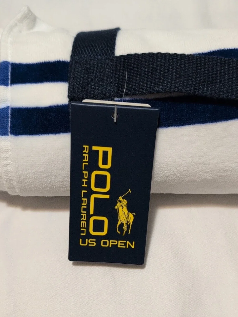 Ralph Lauren White Towel with Embroidered Tennis Bear in Navy and Orange